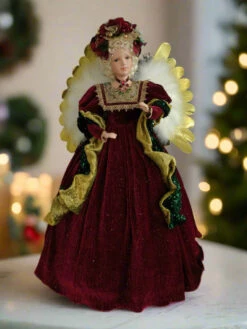32" Burgundy & Gold Animated Musical Angel Tree Topper