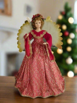 32" Red & Gold Animated Musical Angel Tree Topper