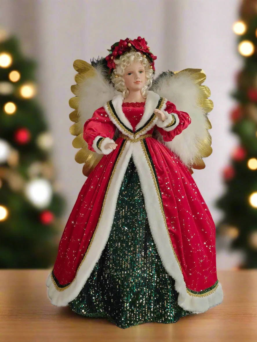 32" Red & Green Animated Musical Angel Tree Topper 3 32" Red & Green Animated Musical Angel Tree Topper