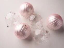 5" Pink Pearl Glass Ornament Assorted Set Of 6