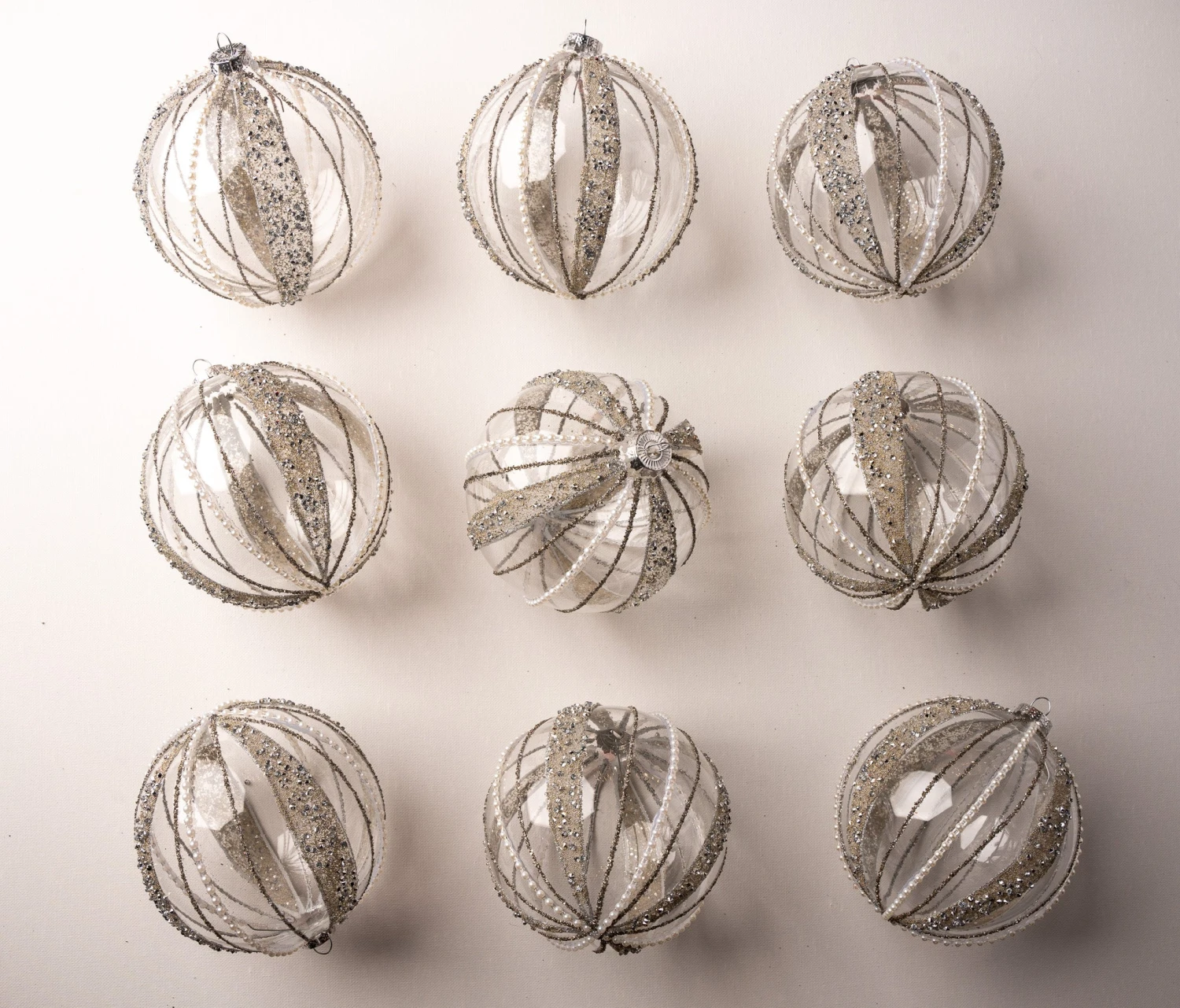 5" Celline Clear & Pearled Ball Ornament Set Of 9 3 5" Celline Clear & Pearled Ball Ornament Set Of 9