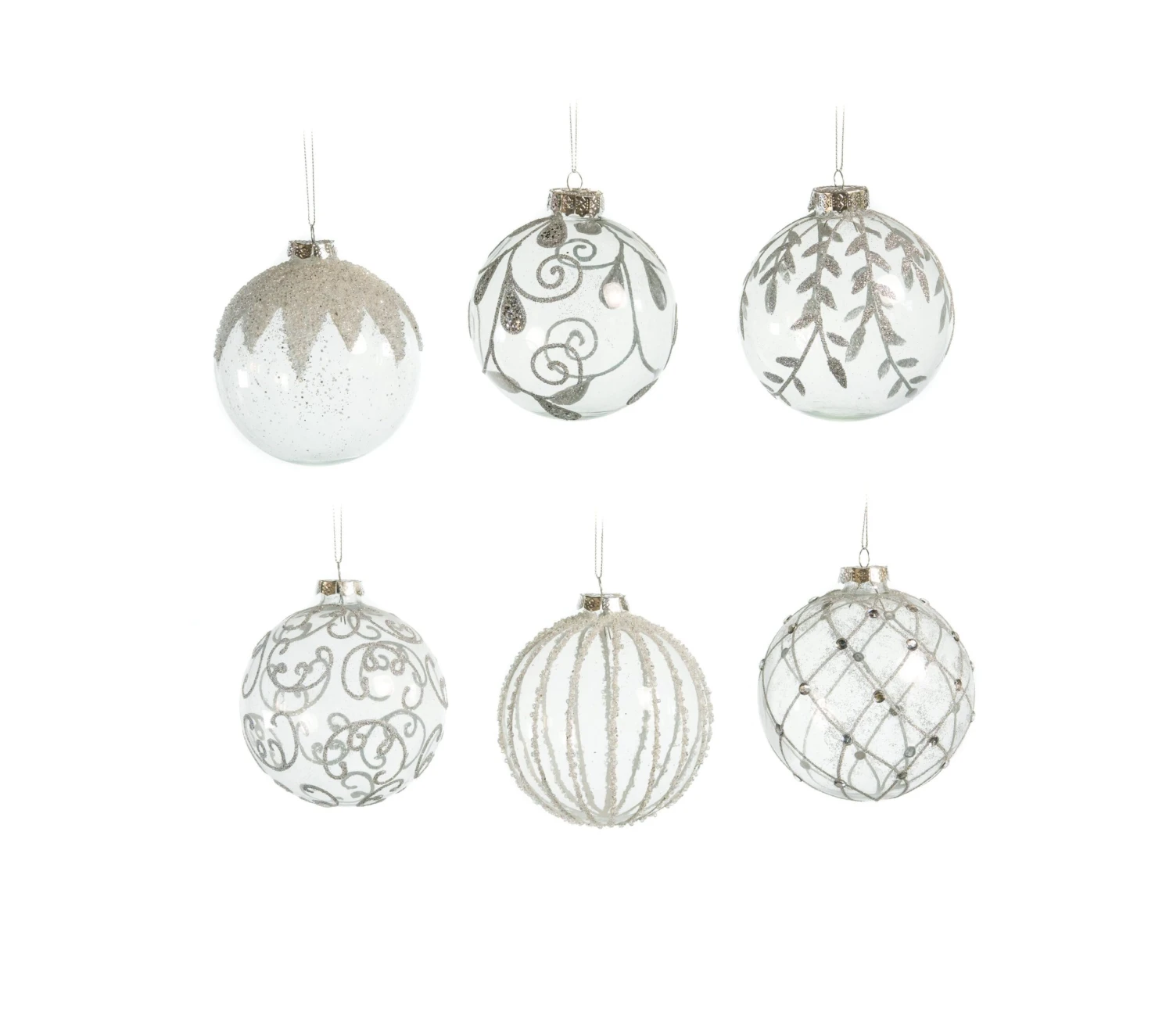 4" Crystal Silver & Glitter Ornament Assorted Set Of 12 3 4" Crystal Silver & Glitter Ornament Assorted Set Of 12