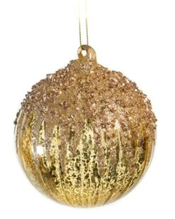 4" Gold Heart & Ball Glitter Ornament Set Of 12 -The Christmas Palace 0671406719E