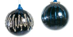 4" Blue Shiny Beaded Ornament Assorted Set Of 12 -The Christmas Palace 0671406721B