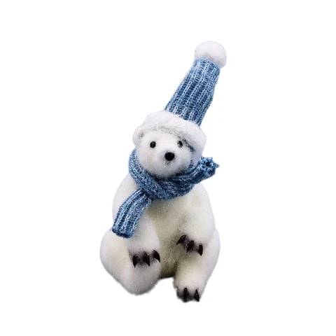 10" Sitting Polar Bear With Blue Scarf 3 10" Sitting Polar Bear With Blue Scarf