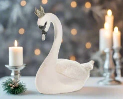13" White Swan With Crown