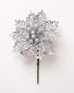 6" Glitter Poinsettia Set Of 6 -The Christmas Palace 0671408909 1