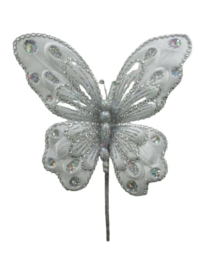 9" Silver Glitter Butterfly Set Of 12 3 9" Silver Glitter Butterfly Set Of 12