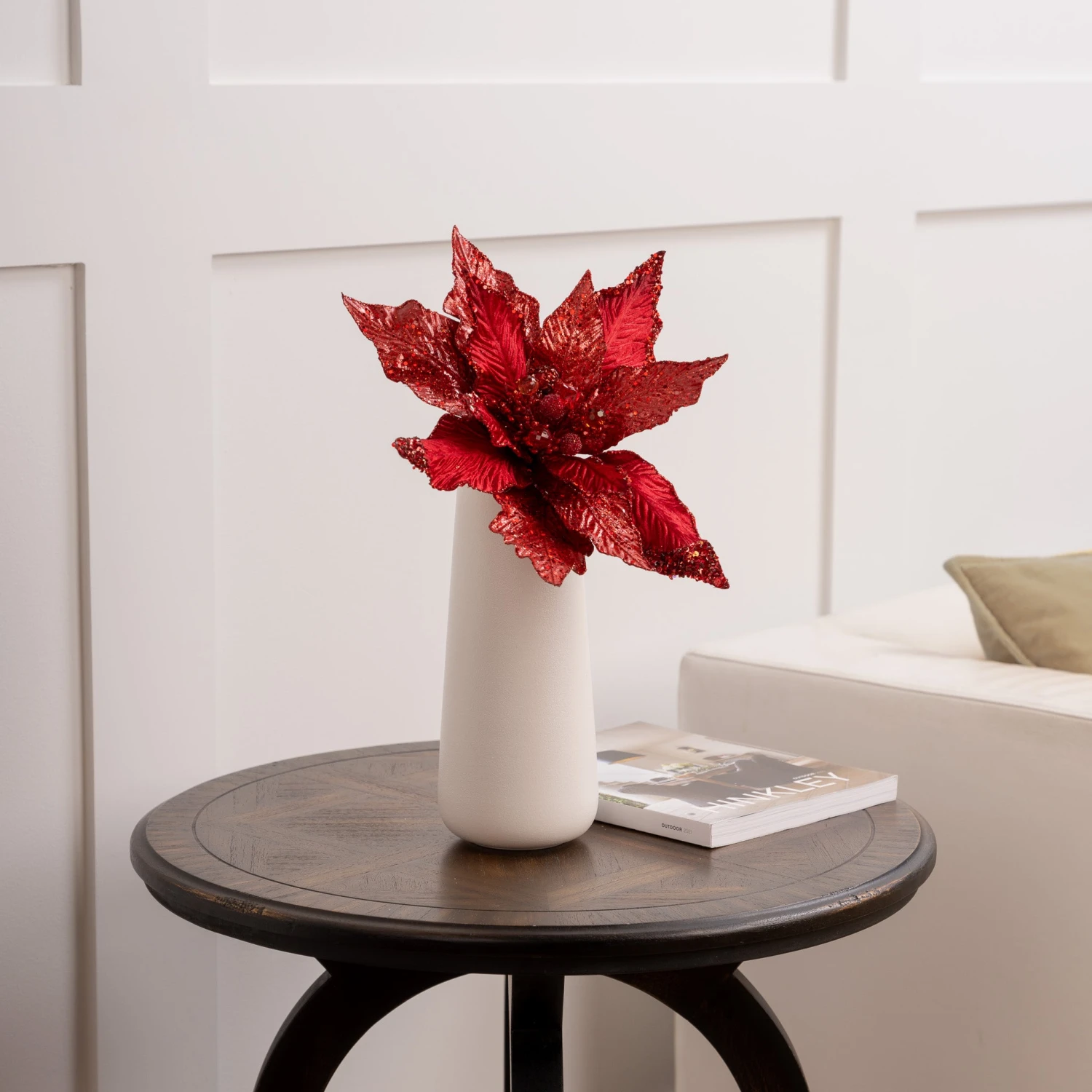 14" Glitter Poinsettia Set Of 6 5 14" Glitter Poinsettia Set Of 6 - Image 3