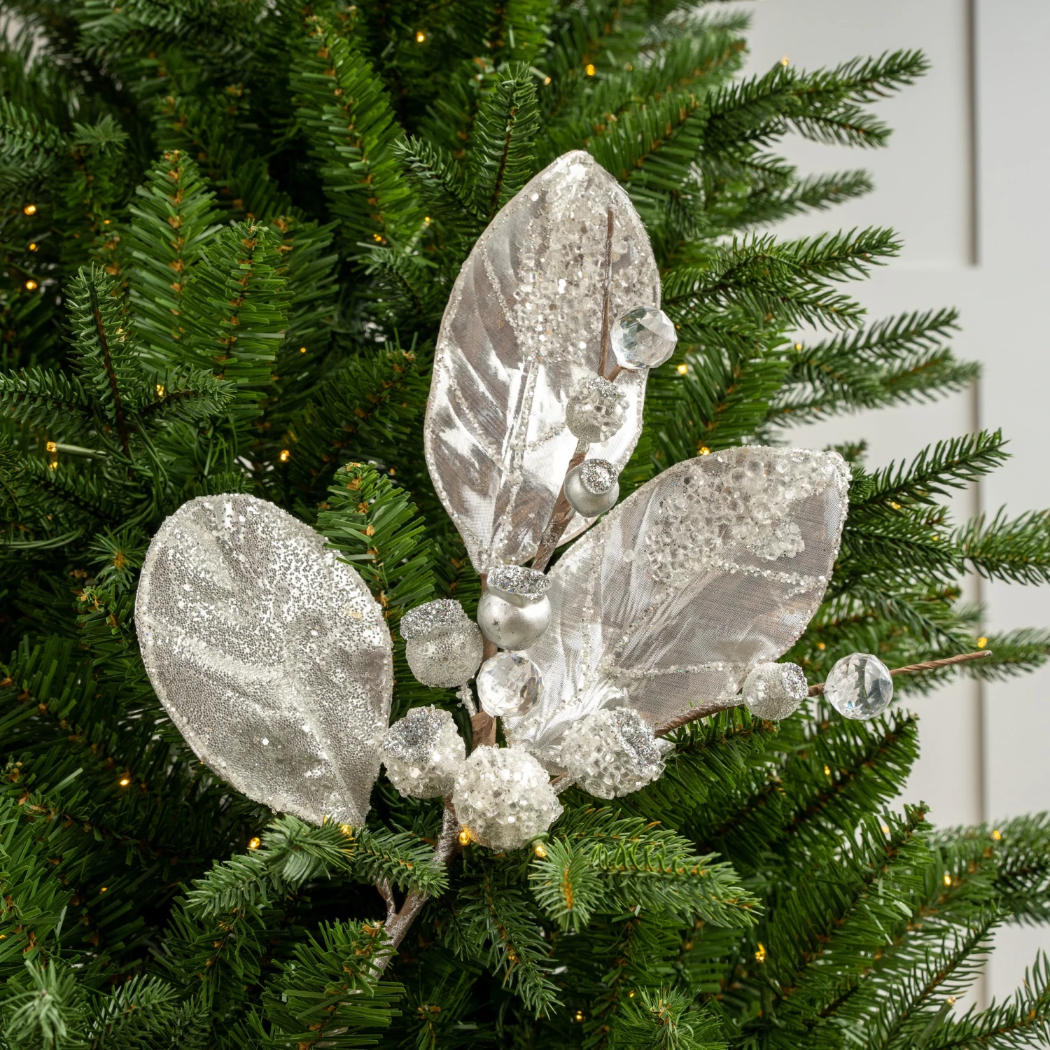 24" Silver & Icy Berry Magnolia Leaf Set Of 6 4 24" Silver & Icy Berry Magnolia Leaf Set Of 6 - Image 2