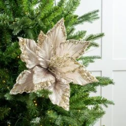 15" Green Poinsettia Velvet Pick Set Of 6 -The Christmas Palace 0671409851 2