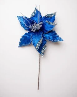 15" Green Poinsettia Velvet Pick Set Of 6 -The Christmas Palace 0671409852 1