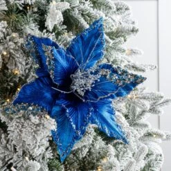 15" Green Poinsettia Velvet Pick Set Of 6 -The Christmas Palace 0671409852 2