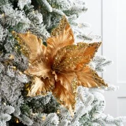 15" Green Poinsettia Velvet Pick Set Of 6 -The Christmas Palace 0671409854 2