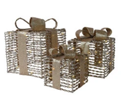 12" Battery Operated Gold Glitter Gift Box Set Of 3