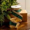 2.5" X 10YD Emerald Velvet Ribbon With Gold Back & Crochet Trim -The Christmas Palace 0671473004 1