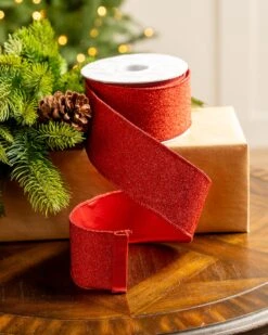 2.5" X 10YD Red Mesh Ribbon With Red Back