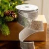 2.5" X 10YD Silver Full Glitter Ribbon -The Christmas Palace 0671473089 1