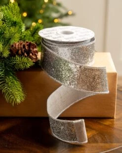 2.5" X 10YD Silver Full Glitter Ribbon
