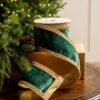 4" X10YD Emerald Velvet Ribbon With Gold Crotchet Trim 1 4" X10YD Emerald Velvet Ribbon With Gold Crotchet Trim -The Christmas Palace 0671474004 1