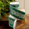 4" X5YD Green Velvet Ribbon With Silver Floral Jewel -The Christmas Palace 0671474008 1
