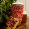 4" X10YD Red Velvet Ribbon With Glitter Gold Scroll 2 4" X10YD Red Velvet Ribbon With Glitter Gold Scroll -The Christmas Palace 0671474040 1