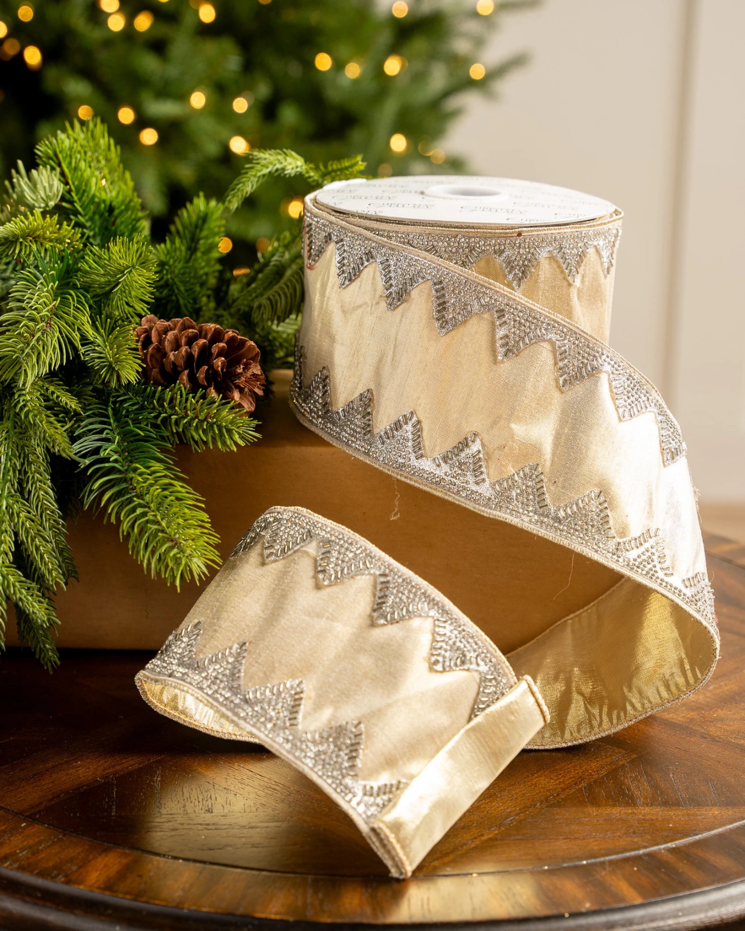 4" X10YD Light Gold With Silver Trim 3 4" X10YD Light Gold With Silver Trim