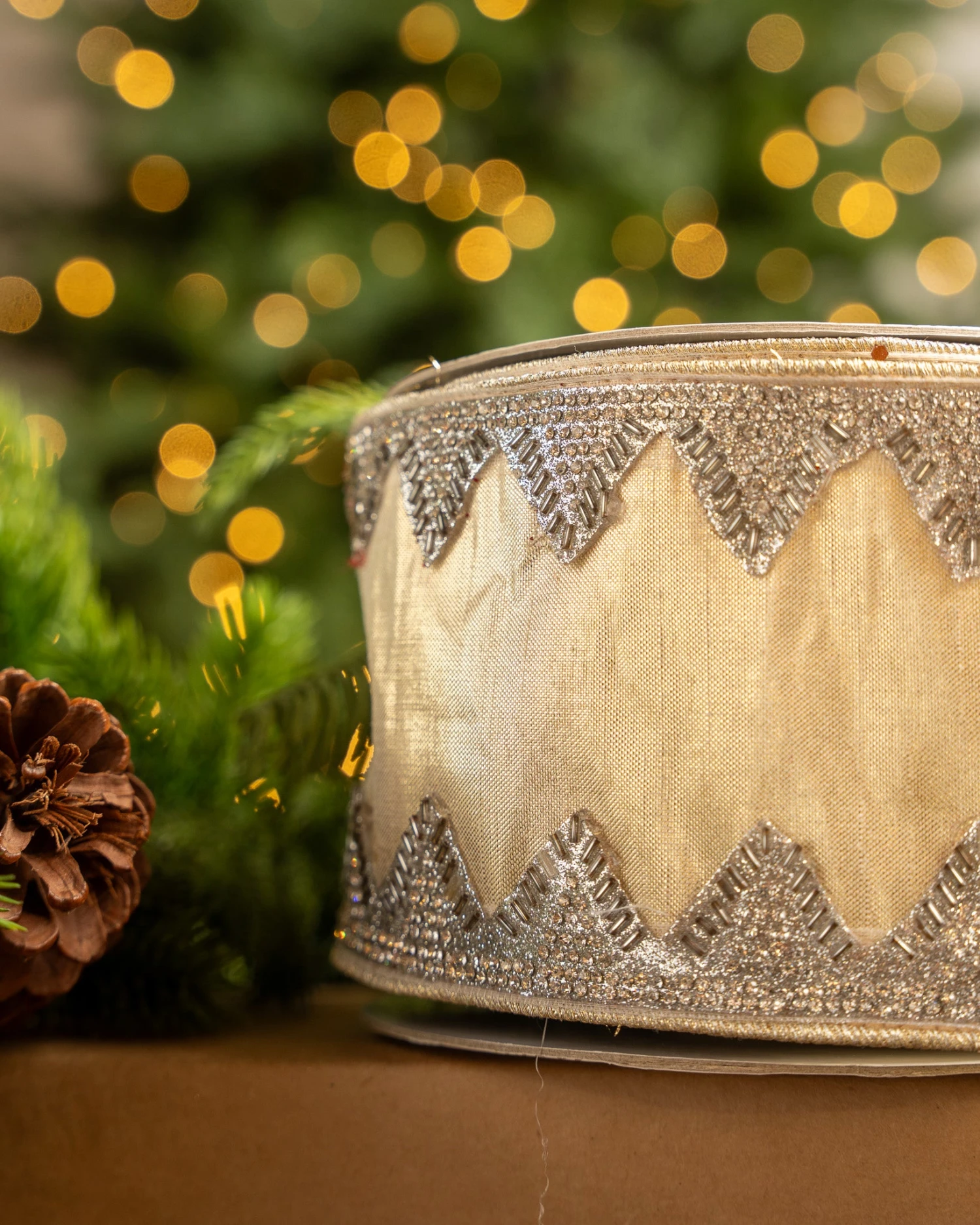 4" X10YD Light Gold With Silver Trim 4 4" X10YD Light Gold With Silver Trim - Image 2