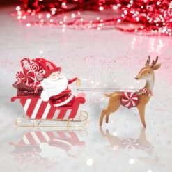 Santas Candy Cane Lace Sled With Reindeer
