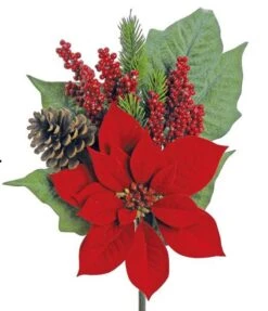 19" Red Poinsettia Pine Cone Bouquet