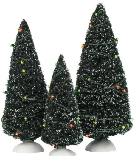 Village Accessory Green Twinkling Trees Pack Of 3 3 Village Accessory Green Twinkling Trees Pack Of 3