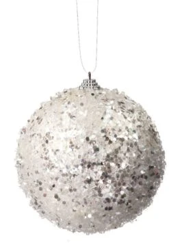 4.5" White Iced Ball Set Of 12