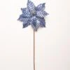 24" Blue Metallic Veined Poinsettia Stem Set Of 12 -The Christmas Palace 4390302665
