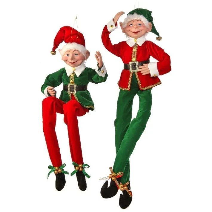 30" Fabric Red & Green Tidings Bendable Elf Ornament Assorted Set Of 2 3 30" Fabric Red & Green Tidings Bendable Elf Ornament Assorted Set Of 2