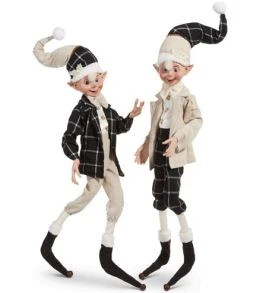 30" Black & Cream Plaid Elf Set Of 2 3 30" Black & Cream Plaid Elf Set Of 2