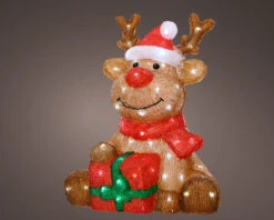 17.5" Reindeer With Santa Hat & Gift Box 80LED
