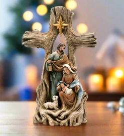 10.5" Nativity With Wood Cross