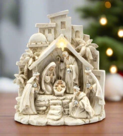 8" Creche Nativity With LED Bethlehem Star